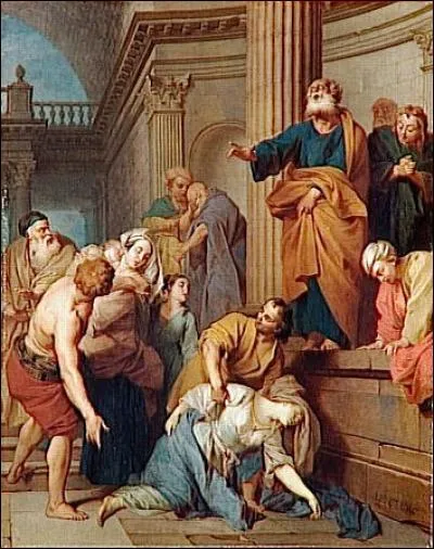 Ananias et sa femme, en l'occurrence sa complice, auraient spolié Dieu sur la vente d'une propriété. Ils seront foudroyés devant l'apôtre Pierre. 
Qui est-elle ?