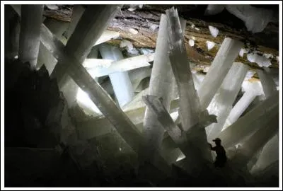 Mine de rien, ces cristaux sont &eacute;normes, dans le gisement gypseux de Na&iuml;ca au Mexique. Quelle taille peuvent-ils atteindre ?