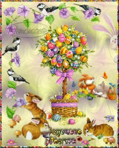 Que regarde le petit lapin couché en bas et à droite de l'image ?