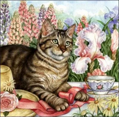 Que vois-tu à côté du chat, devant les fleurs ?