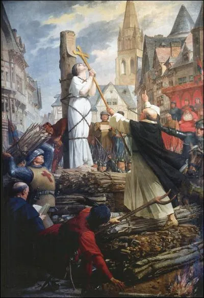 Jeanne, capturé à Compiègne par les Bourguignons, fut livrée aux Anglais et périt sur le bûcher en 1431, à...