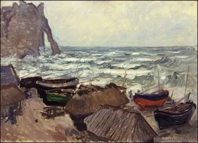 Qui a peint "Bateaux de pêche sur la plage à Étretat" ?