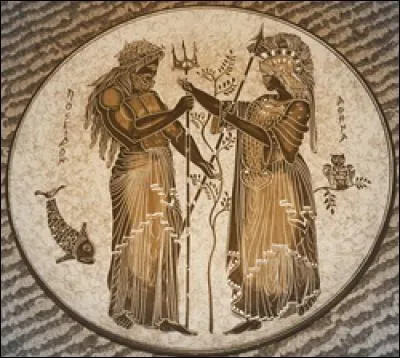 Qu'est-ce que Poséidon offre à la ville d'Athene comme cadeau afin d'être la divinité qui veille sur eux ?