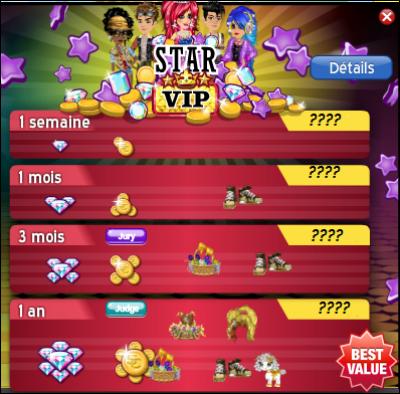 Combien paye-t-on quand on a le pack VIP : 1 semaine, 1 mois, 3 mois et 1 an ?