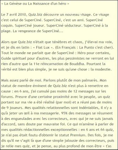 Un autre membre a fêté ses 6 ans sur Quizz.biz début avril 2016. Dans son discours du jour, SuperCiné a fait une faute d'orthographe qu'il semble souvent faire, en raison de son amour pour le manga. Quelle est-elle ?