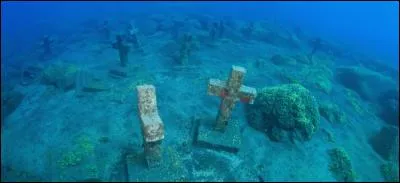 Ce cimetière sous-marin fut érigée en l'honneur de missionnaires jésuites portugais massacrés par des pirates français au XVIIIe siècle au sud de île de La Palma :