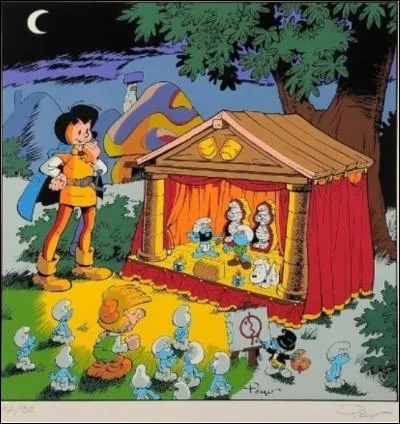 (Agrandissez l'image) A quel dessinateur appartient l'intrus dans ce dessin de Peyo ?