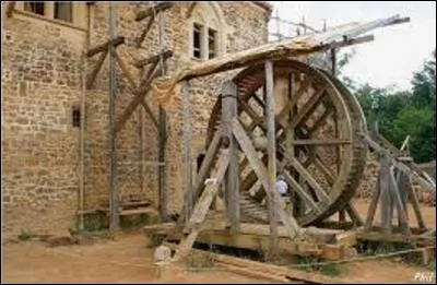 Au Moyen Âge, comment était appelée cette machine de levage (voir photo) dans laquelle un ou plusieurs hommes marchaient pour la faire tourner et ainsi permettre de monter de gros fardeaux comme, par exemple, des pierres ?