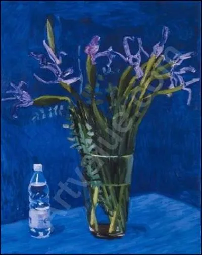 Qui a peint "Iris avec bouteille d'Evian" ?