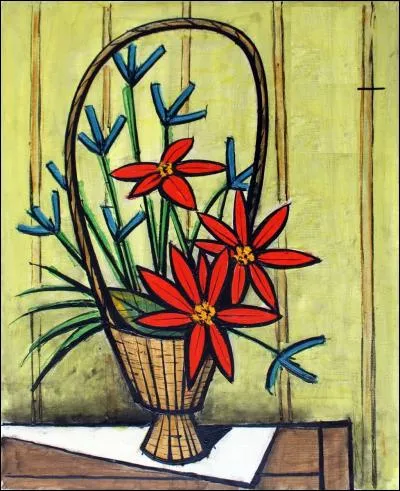 Qui a peint "Iris et forsythias dans un panier" ?