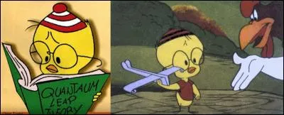 Lui, c'est le savant du poulailler Charlie le coq va devoir essayer de prouver qu'il est digne de devenir un bon père pour lui ! 
Qui est ce poussin savant ?