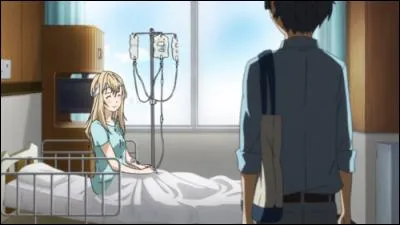 Que demande Kaori à Kosei pendant son hospitalisation ?