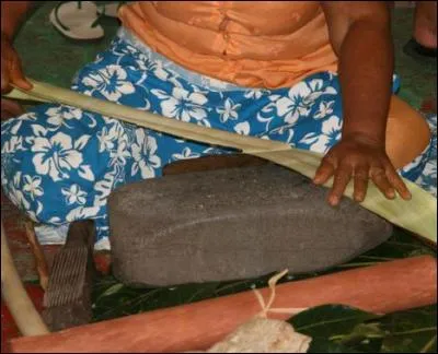 Au moment du battage, les femmes posaient l'écorce sur une enclume faite d'un tronc d'arbre dur ou bien :