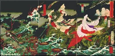 Je suis une des grandes divinités des dieux japonais. Je suis l'orage et je suis accompagné du soleil et de la lune.