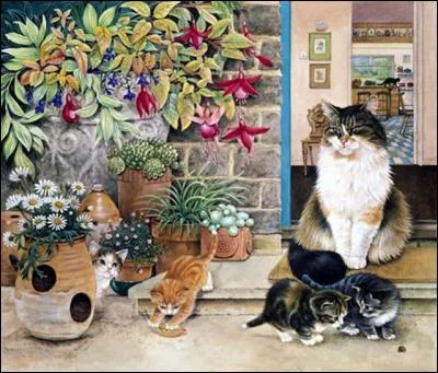 Avec quoi le chaton roux et blanc joue-t-il ?