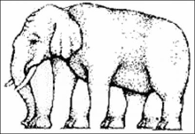 Commençons par une image souvent vue dans des quiz sur l'illusionnisme : celle de l'éléphant. Généralement, on vous demande de compter les pattes, l'auteur riant d'avance en pensant au budget que vous investirez bientôt dans des lunettes. Allons-y simplement. Combien de pattes ornées de doigts voyez-vous, sur cette image ?
