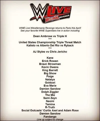 Quand les catcheurs sont-ils venus en France en 2016 ?