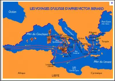 Étudie la photo de la carte (d'après Victor Bérard)
Les Lestrygons sont quelles étapes ?