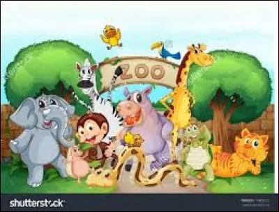 J'observe l'image et je vois : un éléphant à côté de la girafe, devant le zoo !