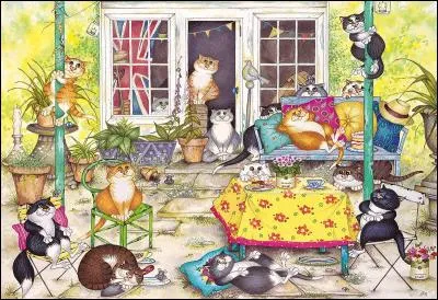 Quelle belle journée ! Quelques chats se sont endormis. Compte-les.