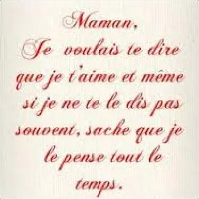 Tu étais la seule à me chuchoter un "je t'aime" ---, malgré toutes mes erreurs tu étais fière...