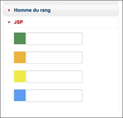 Donnez l'ordre des couleurs des scratchs des JSP.