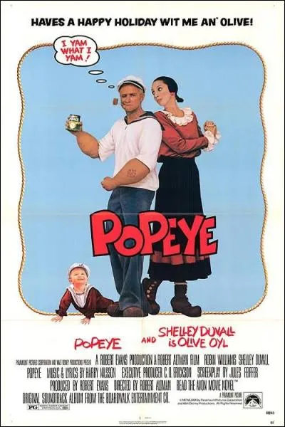 En 1980 sort le film "Popeye", réalisé par Robert Altman. Le personnage d'Olive Oyl est joué par Shelley Duvall et Popeye est joué par...