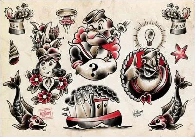 Quel tatouage Popeye a-t-il sur chaque avant-bras (tatouage faisant référence à son métier) ?