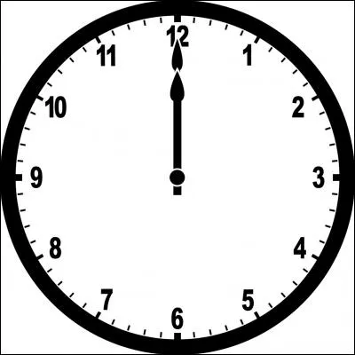 Regarde l'horloge qui indique "12 : 00 a.m." !
