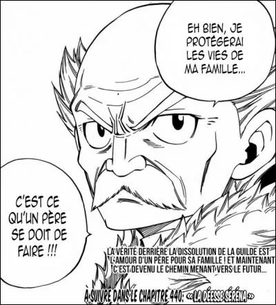 Mest dévoile à Natsu, Erza et aux autres pourquoi Makarov a dissout Fairy Tail il y a un an. Pourquoi l'a-t-il dissoute ?