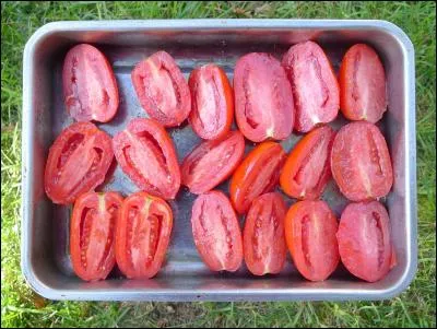Quelles tomates la cuisinière a-t-elle disposées dans ce plat ?