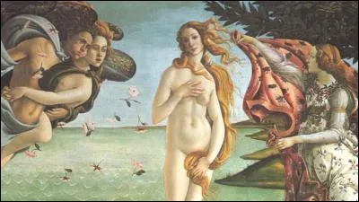 Sur cette image la toile de Botticelli est coupée. Elle représente "La naissance de Vénus". Sur quoi Vénus repose-t-elle ?