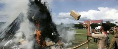 La police indonésienne brûle 3,3 tonnes de cannabis ce qui a rendu tout un quartier défoncé !