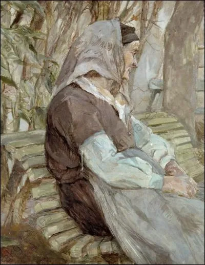 Qui a représenté cette "vieille femme assise sur un banc" ?