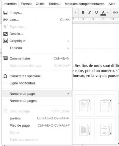 Pour mettre le numéro de page 0 de la page de titre en haut, il faut choisir lequel des 4 schémas ?