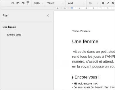 Comment faire le "Plan du document" quand on l'a affiché avec le Menu "Outils" comme sur l'image?