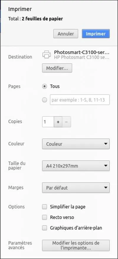 Pour choisir où imprimer mon document, je vais...