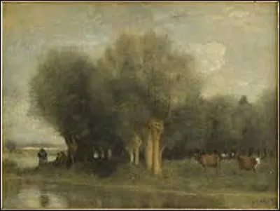 Quel peintre (1796-1875) a créé cette huile sur toile (H : 0, 46 m x L : 0, 62 m) intitulée "Saules au bord de l'eau" vers 1855 ?