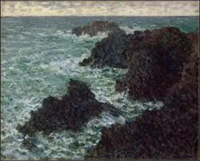 "Je suis dans un pays superbe de sauvagerie, un amoncellement de rochers terrible et une mer invraisemblable de couleurs; enfin je suis très emballé quoique ayant bien du mal, car j'étais habitué à peindre la Manche et j'avais forcément ma routine, mais l'océan, c'est tout autre chose". Quel impressionniste a écrit cette lettre, et réalisé cette huile intitulée "Les rochers de Belle-Île"en 1886 ?