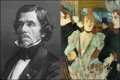 Le peintre de mouvement romantique, Eug&egrave;ne Delacroix (1798-1863), aurait-il pu contempler une toile de son homologue Henri de Toulouse-Lautrec ? (Photo : Eug&egrave;ne Delacroix et "La Goulue", huile de Toulouse-Lautrec)