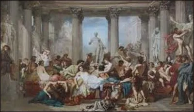 Immense tableau (H : 4,72 m x L : 7,72 m) réalisé, en 1847, par un peintre académique (1815-1879), "Les Romains de la décadence", met en scène une orgie romaine où l'on voit des personnages ivres tenant à peine debout, goûtant aux joies de l'amour dans les bras de demoiselles aux formes voluptueuses. Mais quel artiste célèbre en son temps et aujourd'hui assez méconnu a créé cette oeuvre?