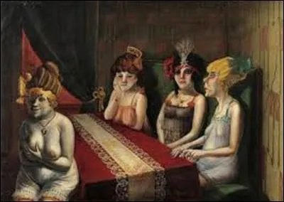 Autre peinture, autre style. Cette toile intitulée "Le Salon", datant de 1921, nous raconte l'attente de prostituées en Allemagne après la fin de la Première Guerre mondiale, pays en ruine, où le peuple meurt de faim, et où les bourgeois s'encanaillent en allant au bordel insouciant du chaos et de la misère qui règne alors. Mais quel peintre expressionniste a réalisé cette huile?