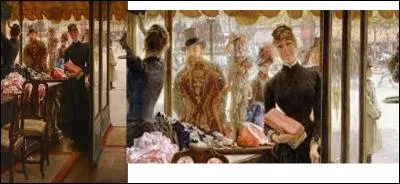 Cette huile sur toile peinte entre 1883 et 1885, intitulée "La demoiselle de magasin", nous montre au premier plan une scène anodine. En réalité, si l'on regarde bien, on aperçoit un homme en haut-de-forme regardant avec appétit la vendeuse à travers la vitre. En effet, à cette époque, souvent après leur travail les marchandes se prostituaient. Quel peintre a peint ce tableau?