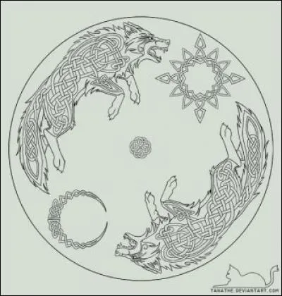 Quels sont les noms des loups, de la mythologie nordique, chassant le Soleil et la Lune ?