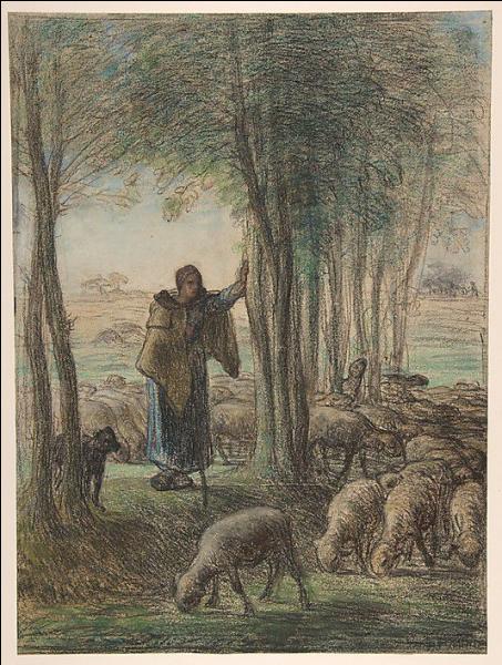 Qui a peint "Une bergère et son troupeau dans l'ombre des arbres" ?