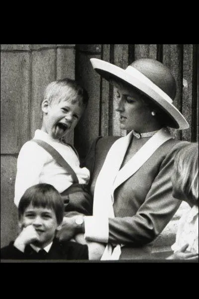 Eh oui, voilà un petit fils qui imite sa grand-mère. Dans les bras de la Princesse de Galles Diana, le petit garnement qui semble savoir qu'il fait une bêtise et l'apprécier est ?