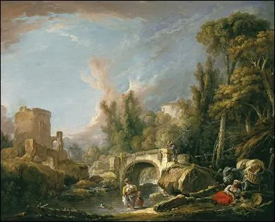 Qui a peint "Paysage fluvial avec ruine et pont" ?