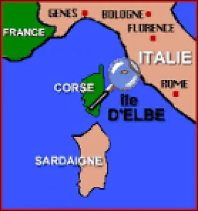 Le drapeau de l'île d'Elbe est blanc, traversé par une diagonale rouge et orné de trois aigles.