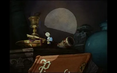 Dans la scène où Jiminy Cricket présente le livre de "Pinocchio", quels autres livres faisant référence à d'autres Disney peut-on apercevoir ?