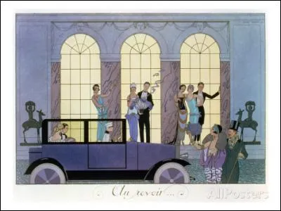 Cette jolie lithographie de l'artiste français George Barbier, datant de 1920, pourrait quasiment à l'identique, sortir d'un joli film se passant sur la riviera au temps des bals et de l'insouciance....